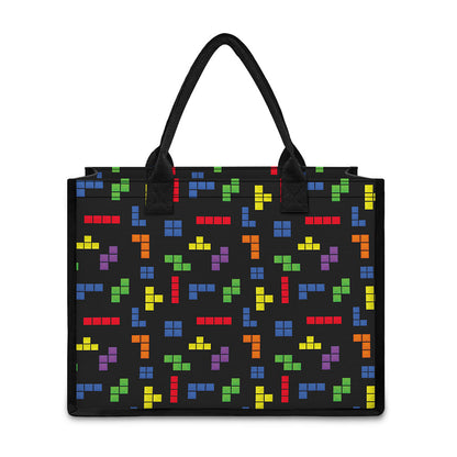 Colorful Block Puzzle Game Pattern Print Canvas Tote Bag
