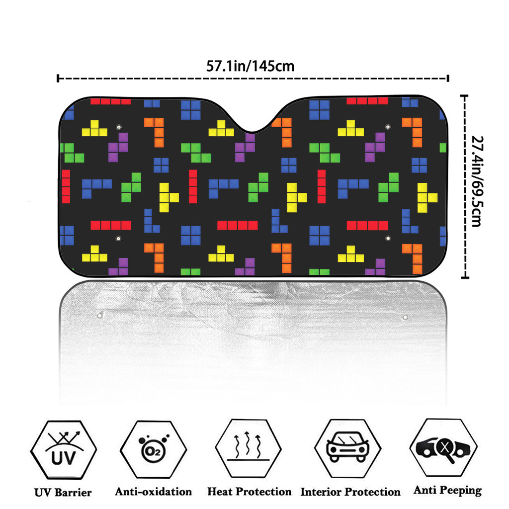 Colorful Block Puzzle Game Pattern Print Car Windshield Sun Shade