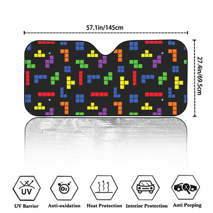 Colorful Block Puzzle Game Pattern Print Car Windshield Sun Shade