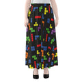 Colorful Block Puzzle Game Pattern Print Chiffon Maxi Skirt