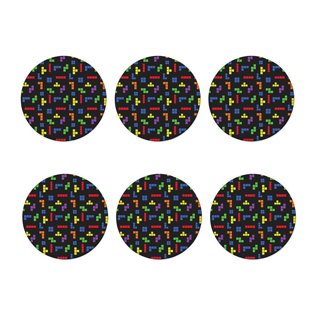 Colorful Block Puzzle Game Pattern Print Coaster Set