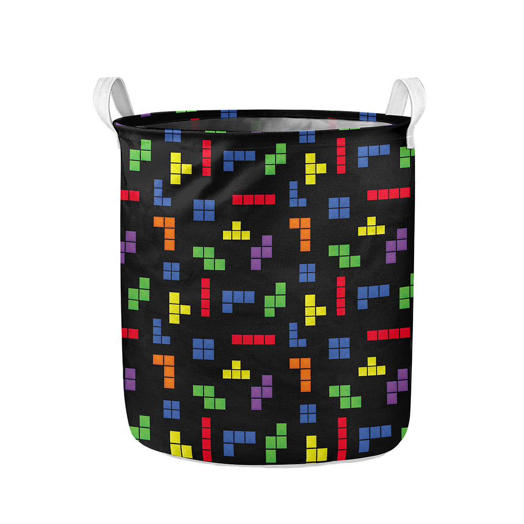 Colorful Block Puzzle Game Pattern Print Collapsible Laundry Basket