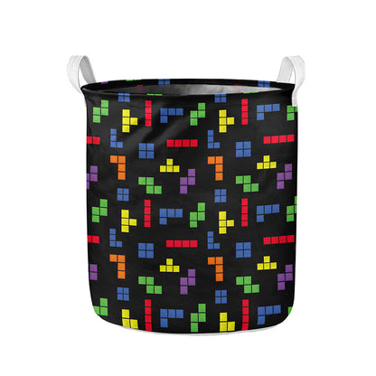 Colorful Block Puzzle Game Pattern Print Collapsible Laundry Basket