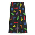 Colorful Block Puzzle Game Pattern Print Cotton Front Slit Maxi Skirt