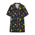 Colorful Block Puzzle Game Pattern Print Cotton Hawaiian Shirt