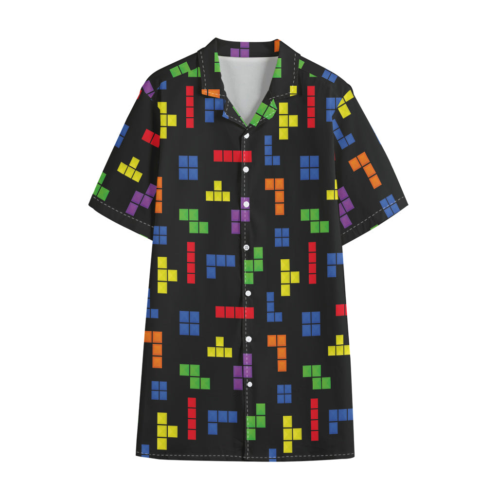 Colorful Block Puzzle Game Pattern Print Cotton Hawaiian Shirt