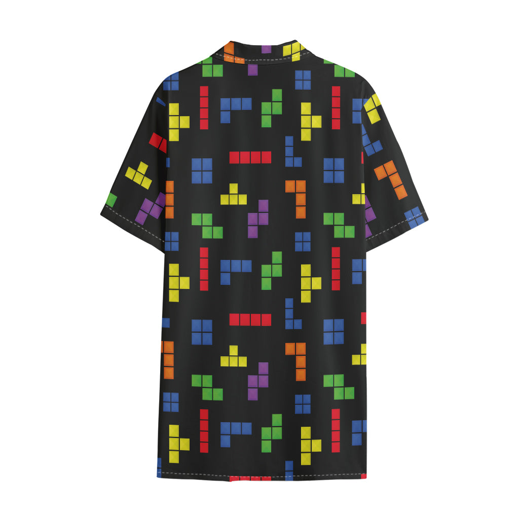 Colorful Block Puzzle Game Pattern Print Cotton Hawaiian Shirt