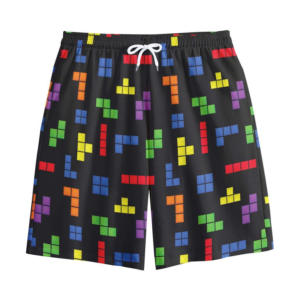 Colorful Block Puzzle Game Pattern Print Cotton Shorts