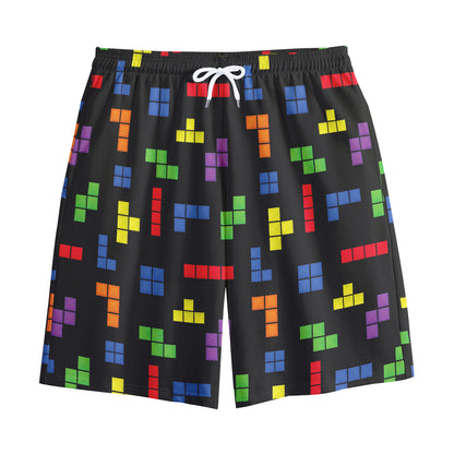 Colorful Block Puzzle Game Pattern Print Cotton Shorts