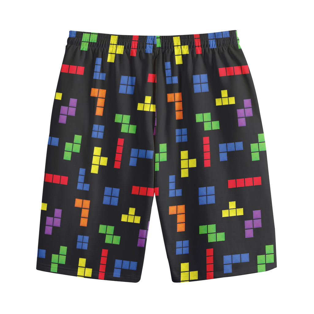 Colorful Block Puzzle Game Pattern Print Cotton Shorts