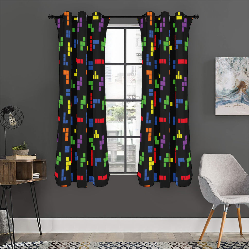 Colorful Block Puzzle Game Pattern Print Curtain