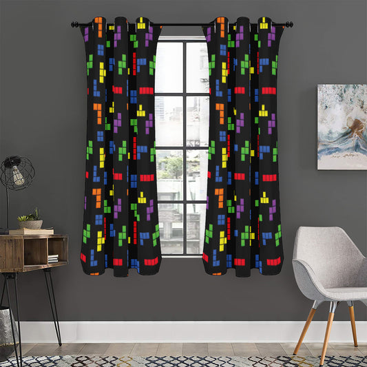 Colorful Block Puzzle Game Pattern Print Curtain