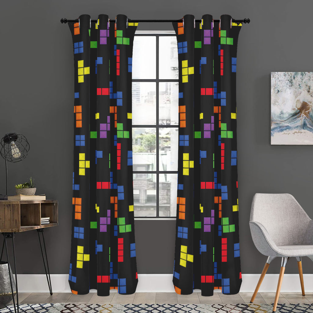 Colorful Block Puzzle Game Pattern Print Curtain