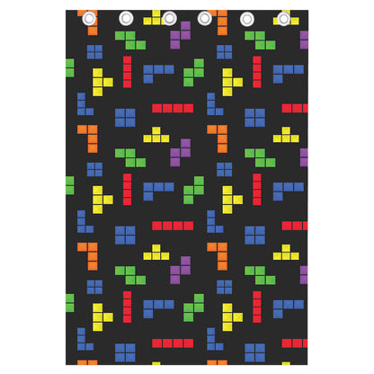 Colorful Block Puzzle Game Pattern Print Curtain