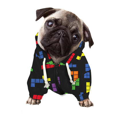 Colorful Block Puzzle Game Pattern Print Dog Zip Up Hoodie