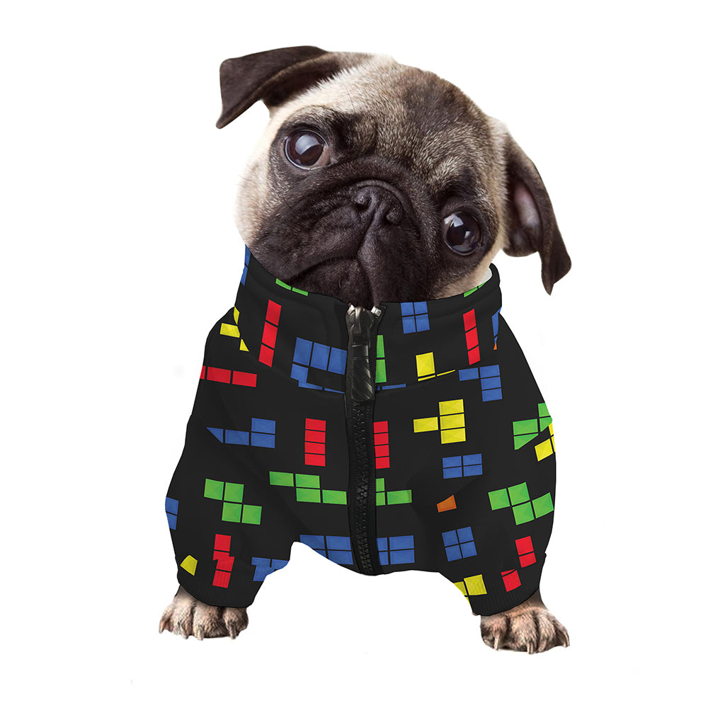 Colorful Block Puzzle Game Pattern Print Dog Zip Up Jacket
