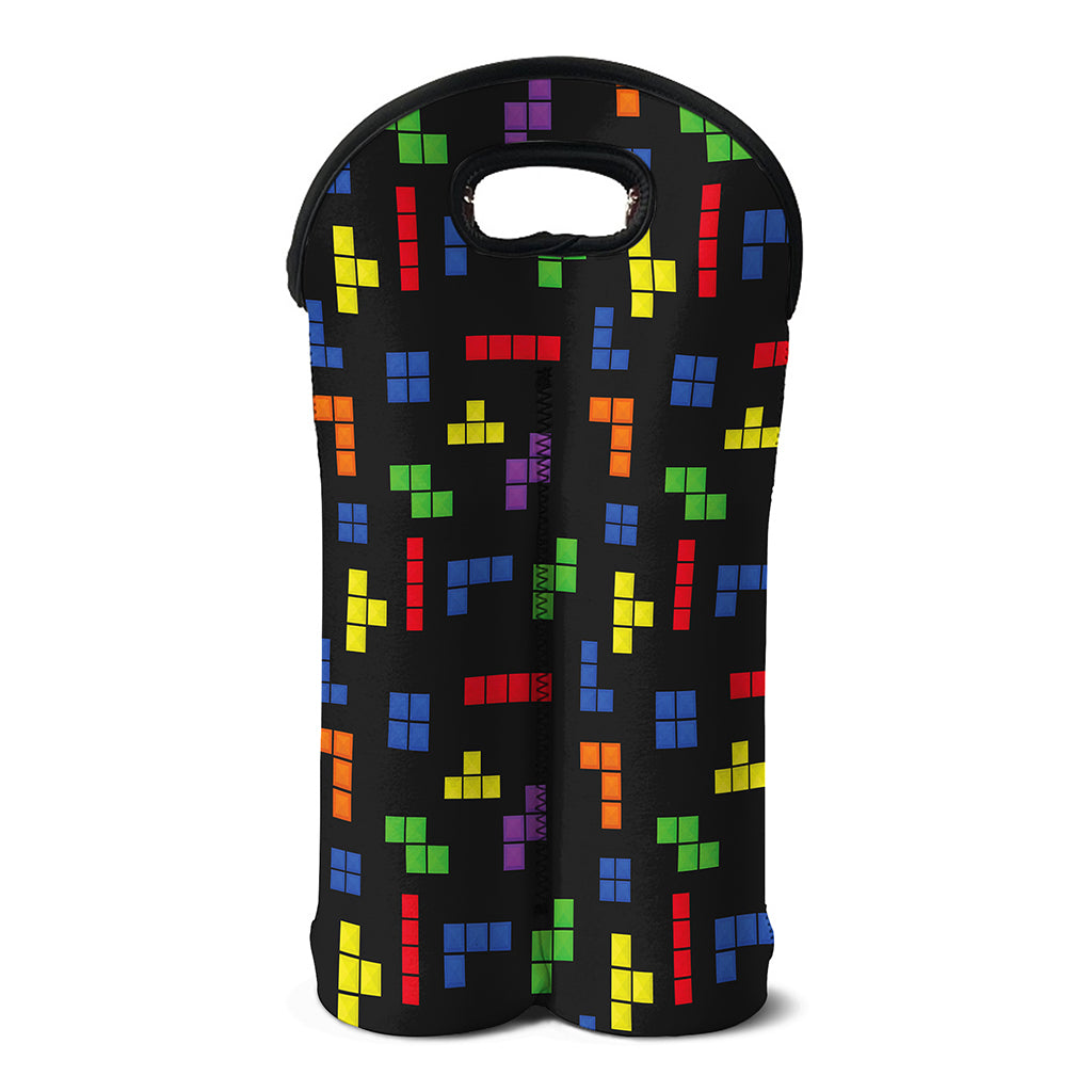 Colorful Block Puzzle Game Pattern Print Double Neoprene Wine Tote