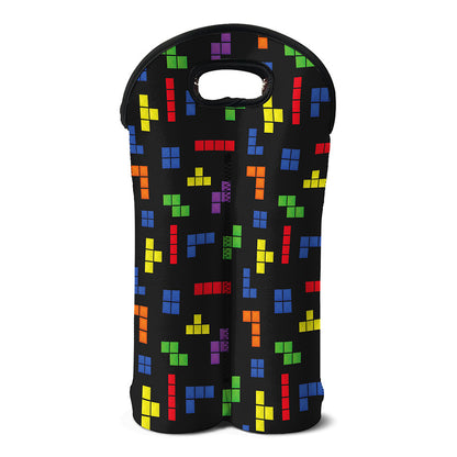 Colorful Block Puzzle Game Pattern Print Double Neoprene Wine Tote