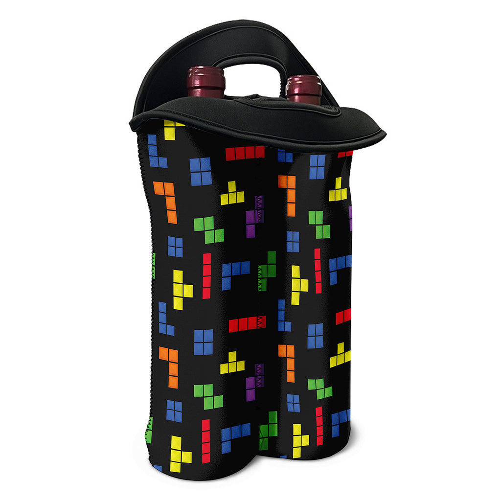 Colorful Block Puzzle Game Pattern Print Double Neoprene Wine Tote