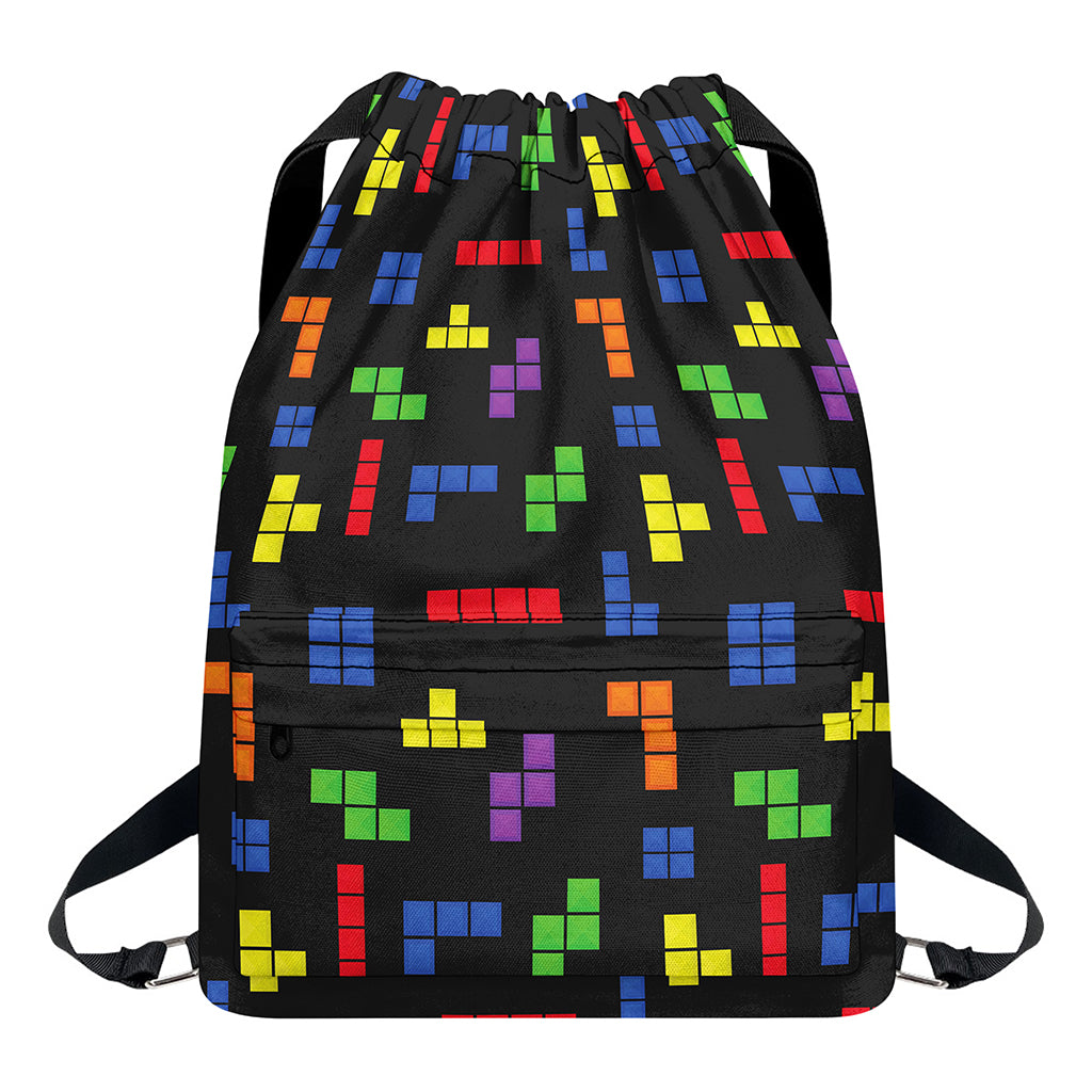 Colorful Block Puzzle Game Pattern Print Drawstring Backpack