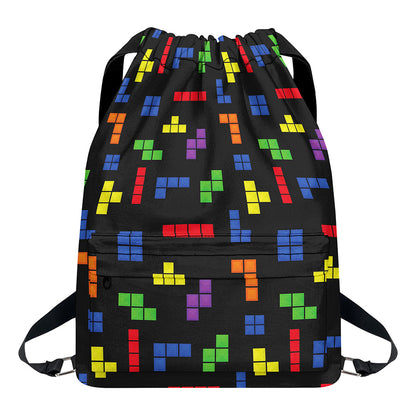 Colorful Block Puzzle Game Pattern Print Drawstring Backpack