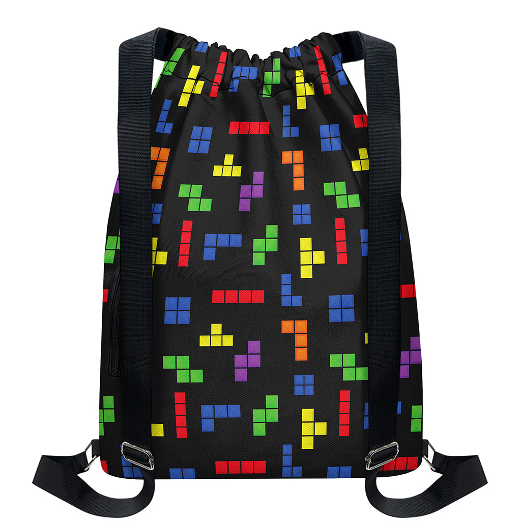 Colorful Block Puzzle Game Pattern Print Drawstring Backpack
