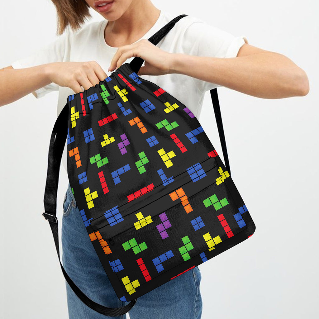 Colorful Block Puzzle Game Pattern Print Drawstring Backpack