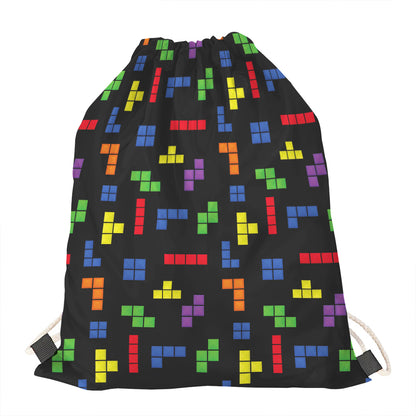 Colorful Block Puzzle Game Pattern Print Drawstring Bag