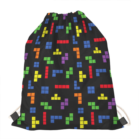 Colorful Block Puzzle Game Pattern Print Drawstring Bag