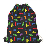 Colorful Block Puzzle Game Pattern Print Drawstring Bag