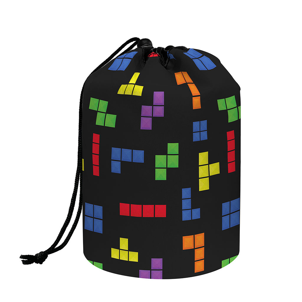 Colorful Block Puzzle Game Pattern Print Drawstring Makeup Bag