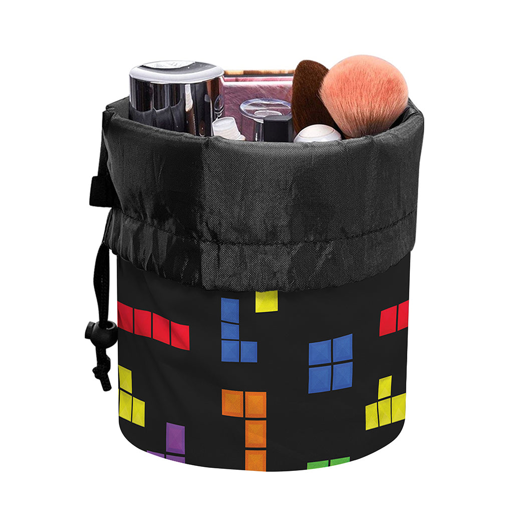 Colorful Block Puzzle Game Pattern Print Drawstring Makeup Bag
