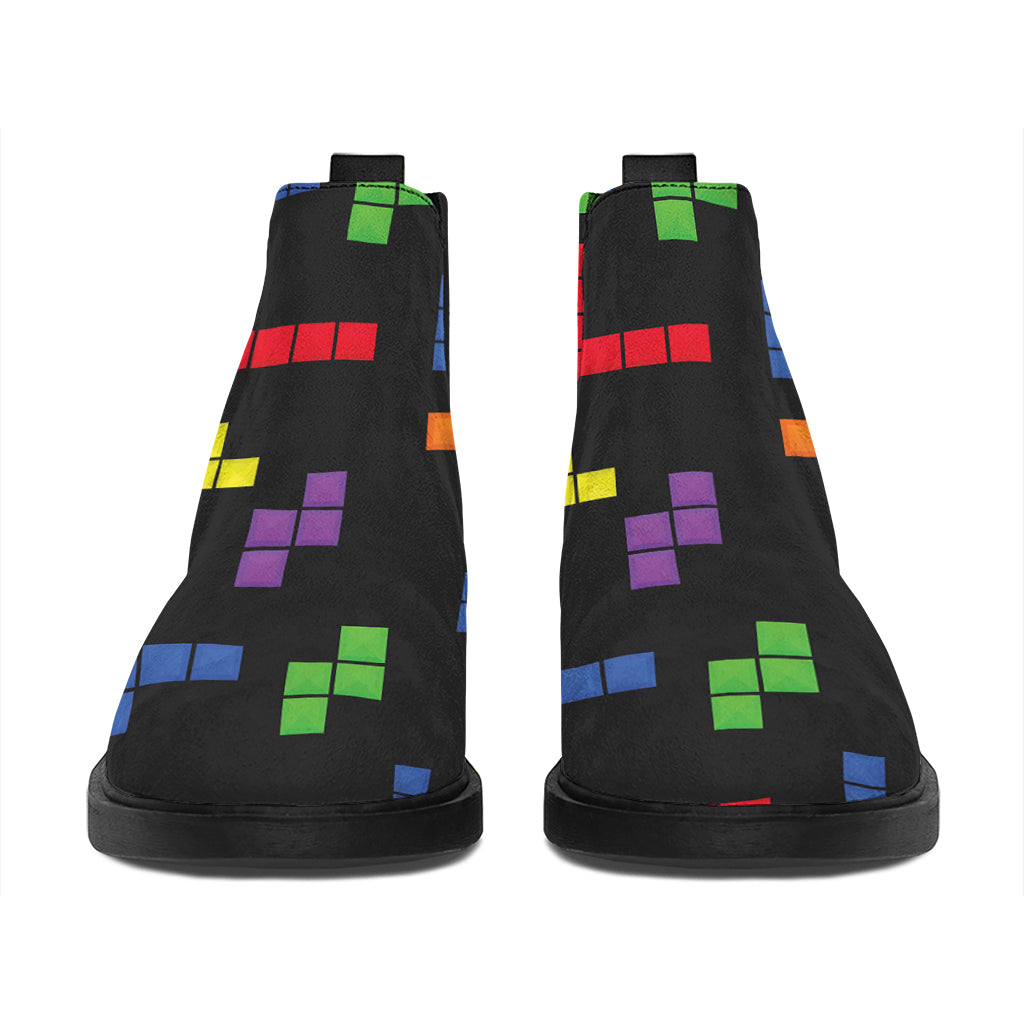 Colorful Block Puzzle Game Pattern Print Flat Ankle Boots