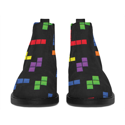 Colorful Block Puzzle Game Pattern Print Flat Ankle Boots