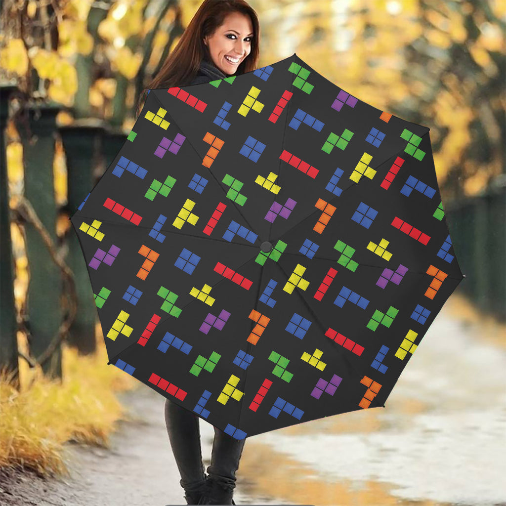 Colorful Block Puzzle Game Pattern Print Foldable Umbrella