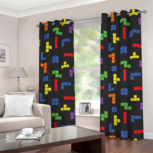 Colorful Block Puzzle Game Pattern Print Grommet Curtains