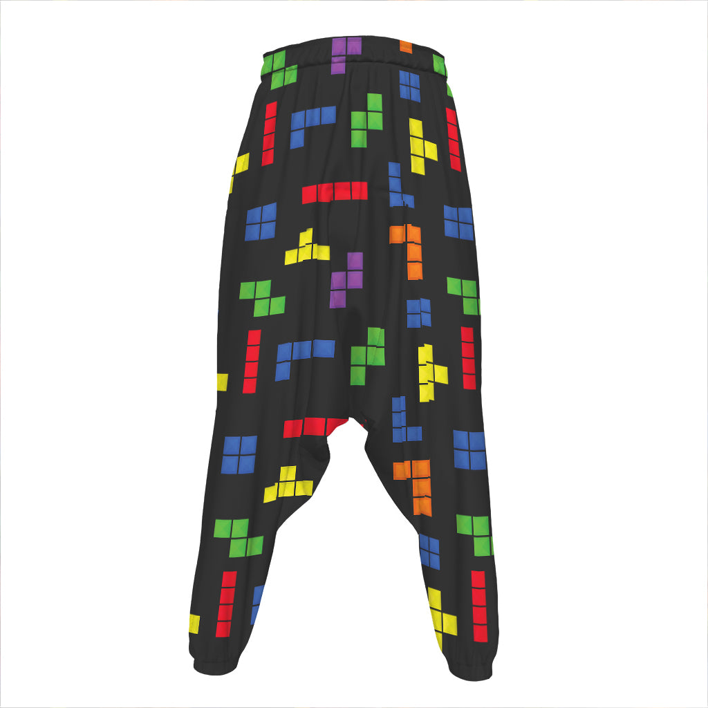 Colorful Block Puzzle Game Pattern Print Hammer Pants