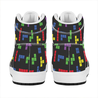 Colorful Block Puzzle Game Pattern Print High Top Leather Sneakers