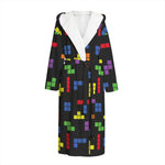 Colorful Block Puzzle Game Pattern Print Hooded Bathrobe