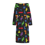 Colorful Block Puzzle Game Pattern Print Hooded Bathrobe