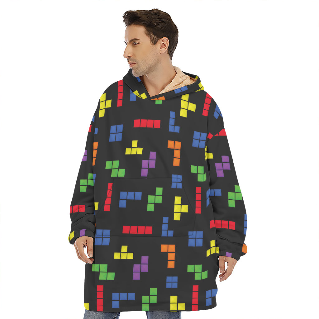 Colorful Block Puzzle Game Pattern Print Hoodie Blanket