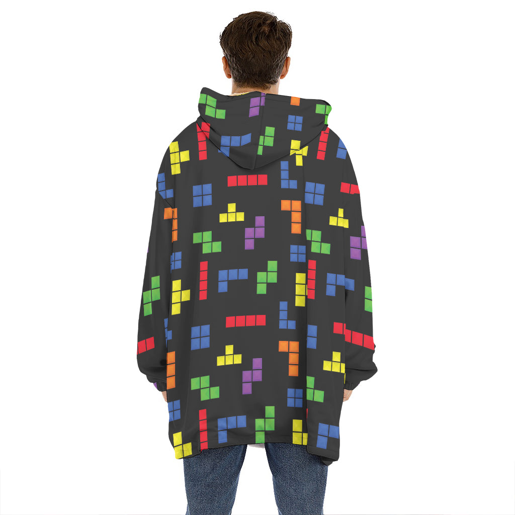 Colorful Block Puzzle Game Pattern Print Hoodie Blanket