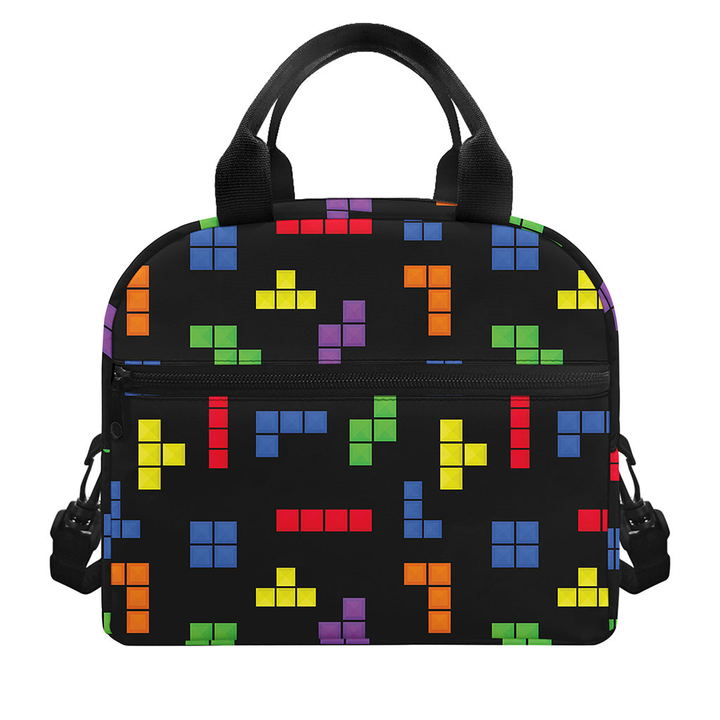 Colorful Block Puzzle Game Pattern Print Insulated Lunch Bag