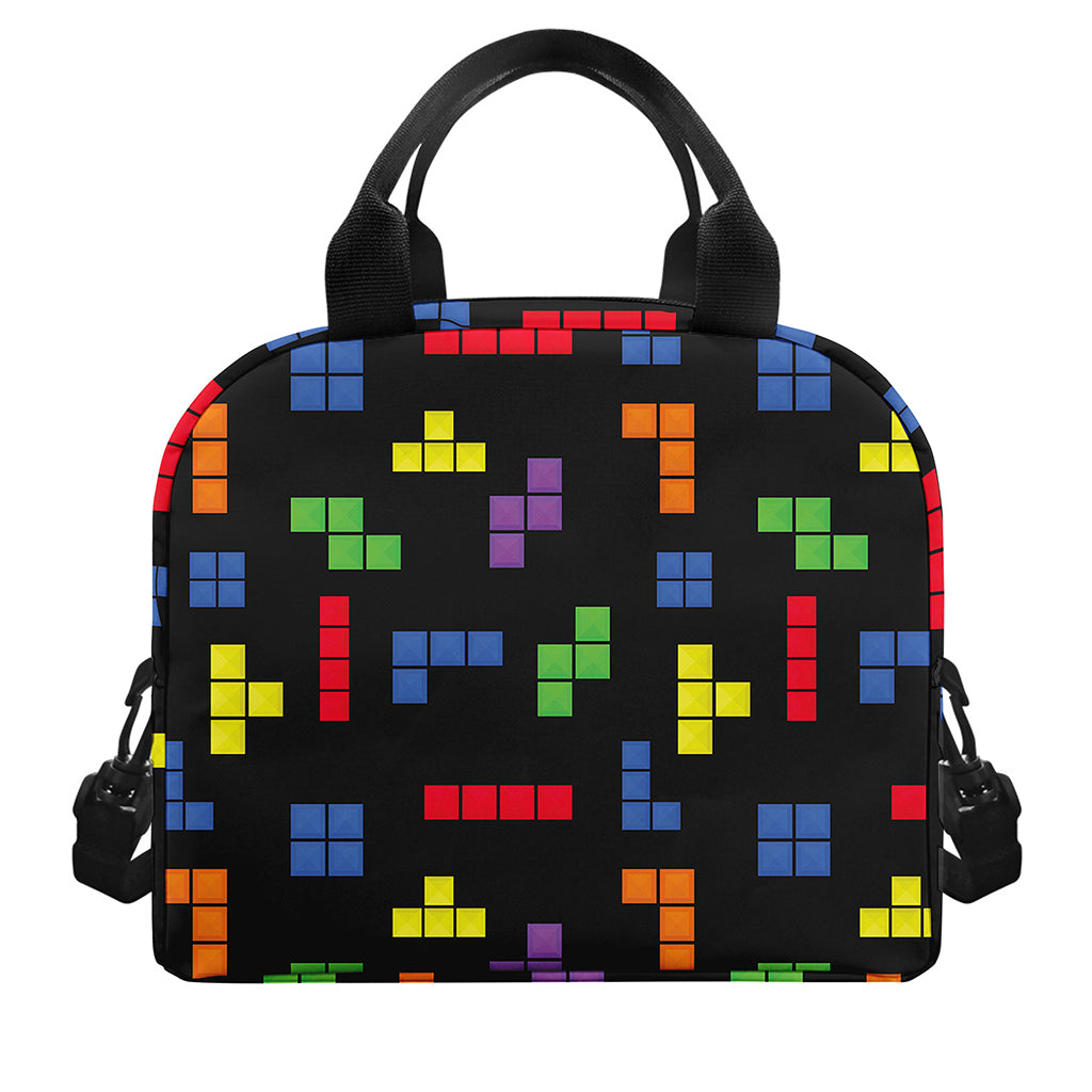 Colorful Block Puzzle Game Pattern Print Insulated Lunch Bag
