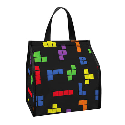Colorful Block Puzzle Game Pattern Print Insulated Lunch Tote