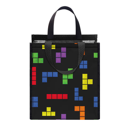 Colorful Block Puzzle Game Pattern Print Insulated Lunch Tote