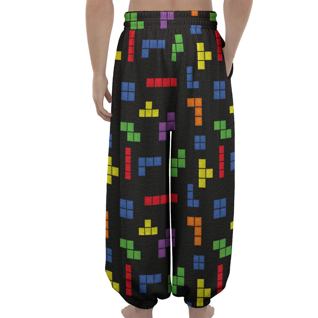 Colorful Block Puzzle Game Pattern Print Lantern Pants