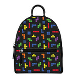 Colorful Block Puzzle Game Pattern Print Leather Backpack