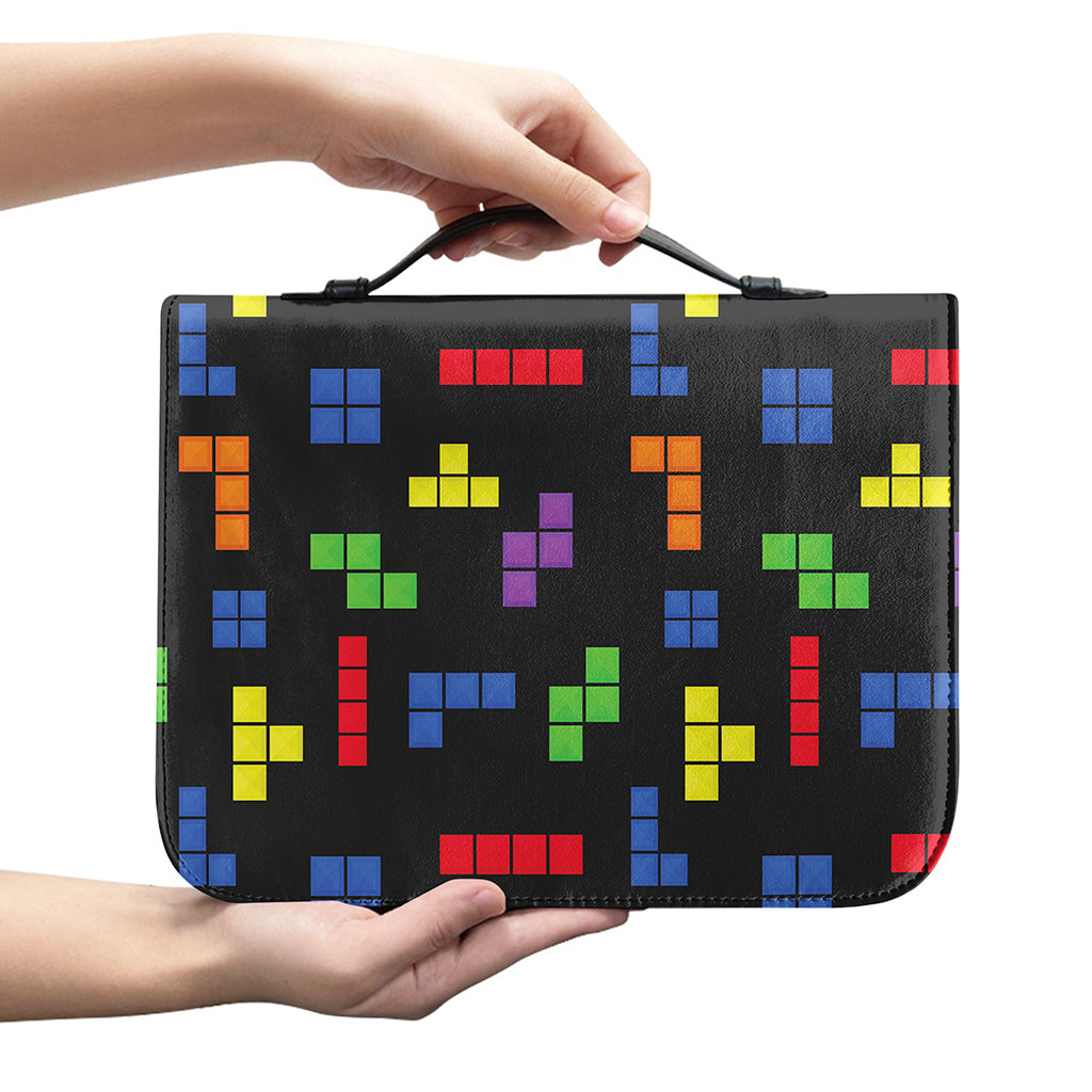 Colorful Block Puzzle Game Pattern Print Leather Bible Cover