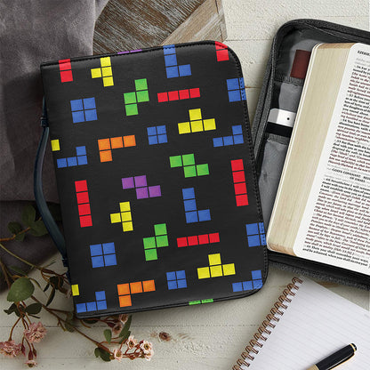 Colorful Block Puzzle Game Pattern Print Leather Bible Cover